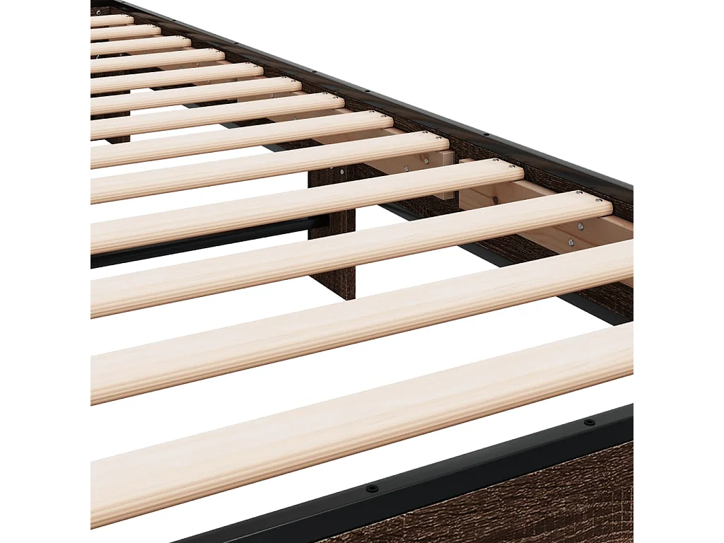 Estructura cama madera ingeniería metal marrón roble 100x200 cm