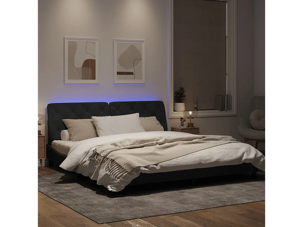 Estrutura de cama com luzes LED 180x200 cm veludo preto