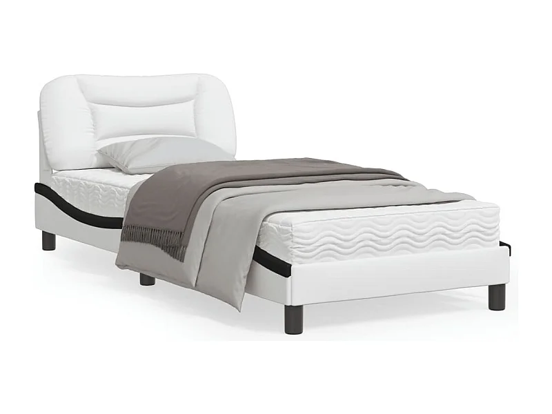 Estructura cama con LED cuero sintético blanco y negro 90x190cm