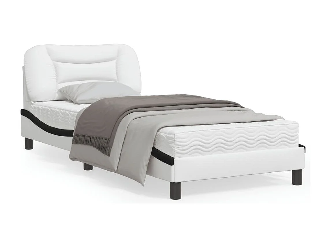 Estrutura cama c/ luzes LED 90x190 cm couro artif. branco/preto