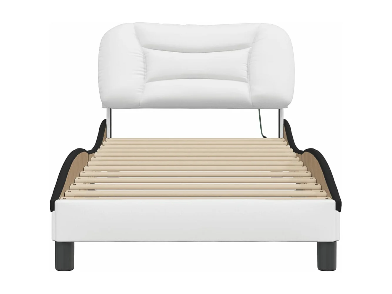 Estrutura cama c/ luzes LED 90x190 cm couro artif. branco/preto