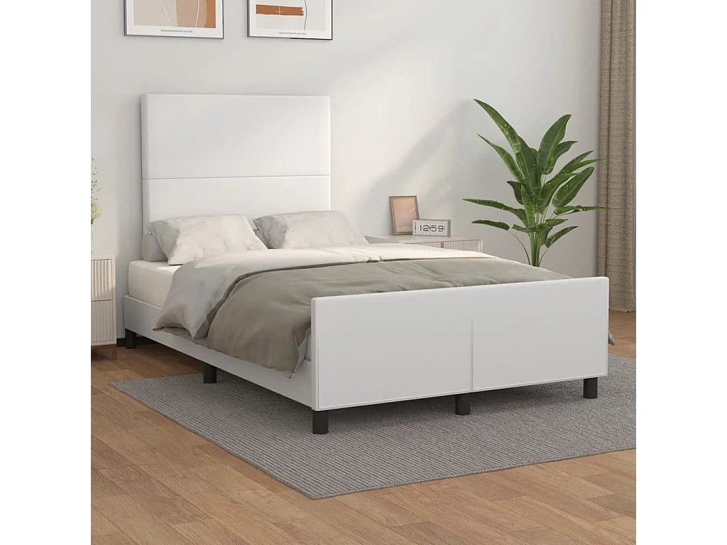 Estructura cama con cabecero cuero sintético blanco 120x190 cm