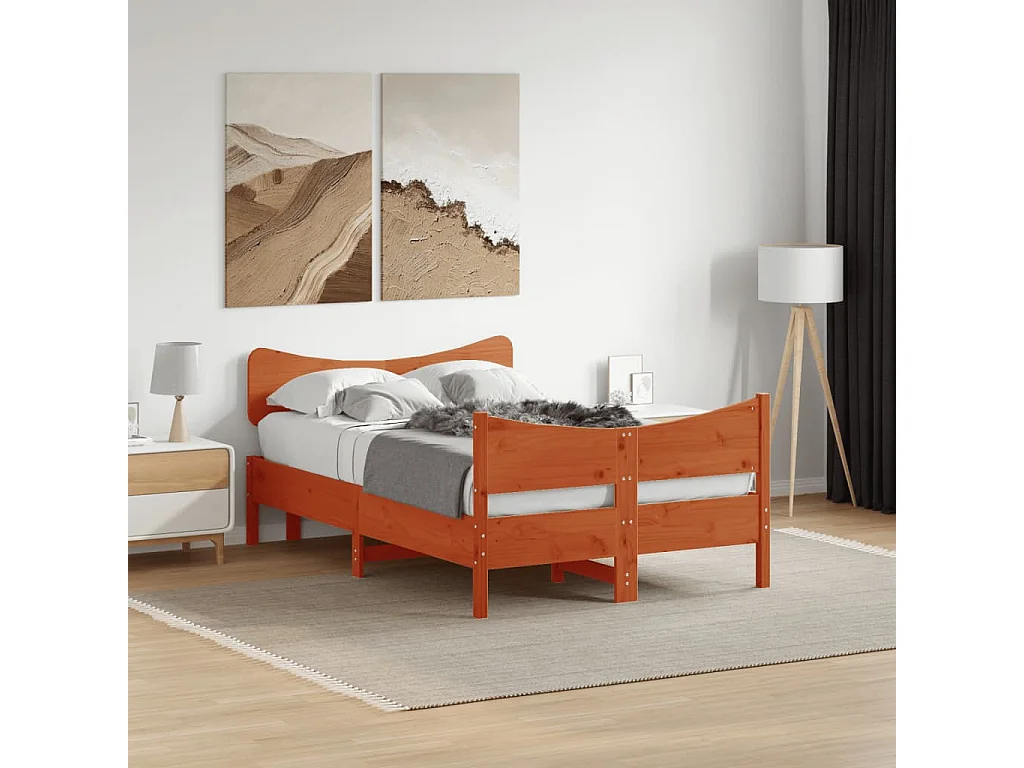 Estrutura cama c/ cabeceira 120x190cm pinho maciço castanho-mel