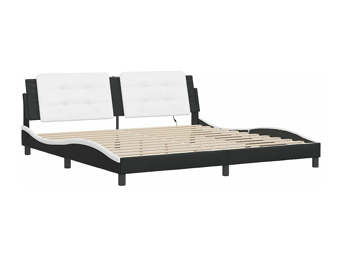 Estructura cama con LED cuero sintético negro blanco 200x200 cm