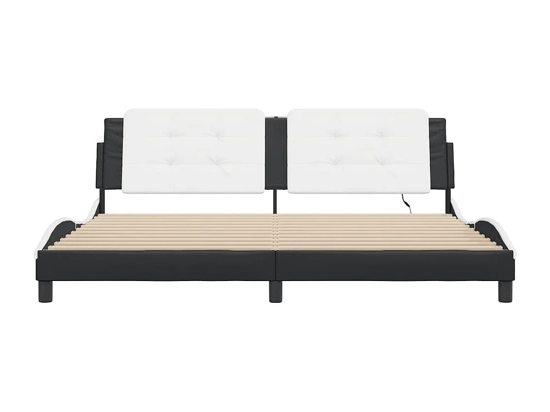 Estructura cama con LED cuero sintético negro blanco 200x200 cm