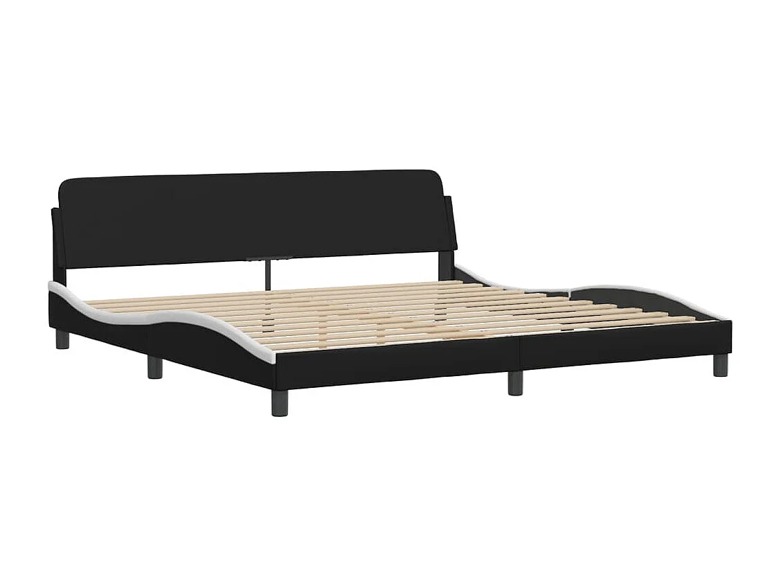 Estructura cama con LED cuero sintético negro blanco 200x200 cm