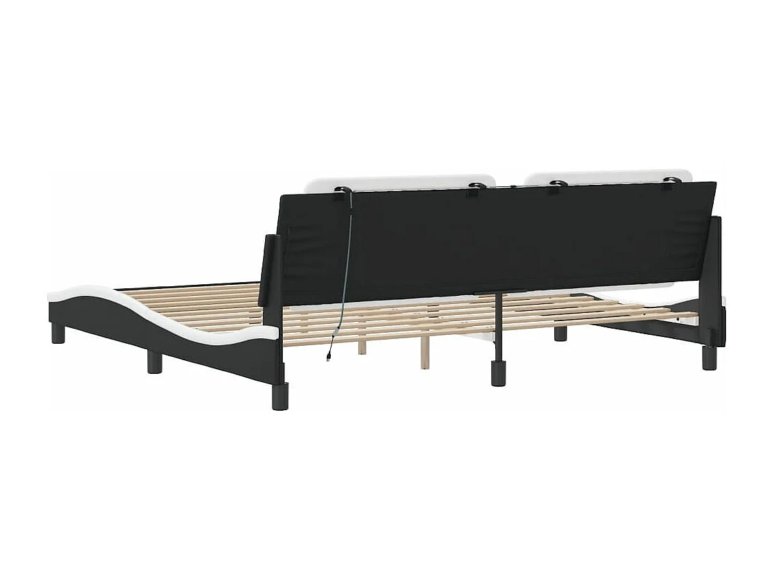 Estructura cama con LED cuero sintético negro blanco 200x200 cm