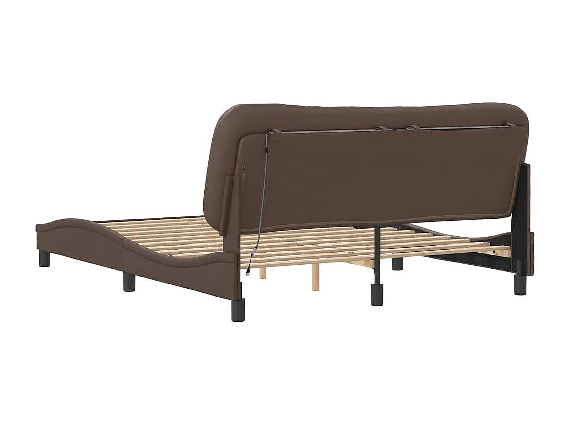 Estructura de cama con luces LED cuero PE marrón 160x200 cm