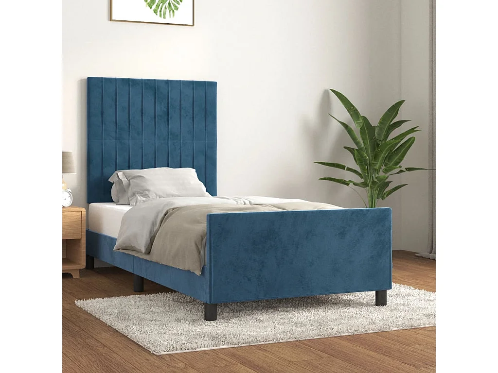 Estructura cama con cabecero terciopelo azul oscuro 90x200 cm