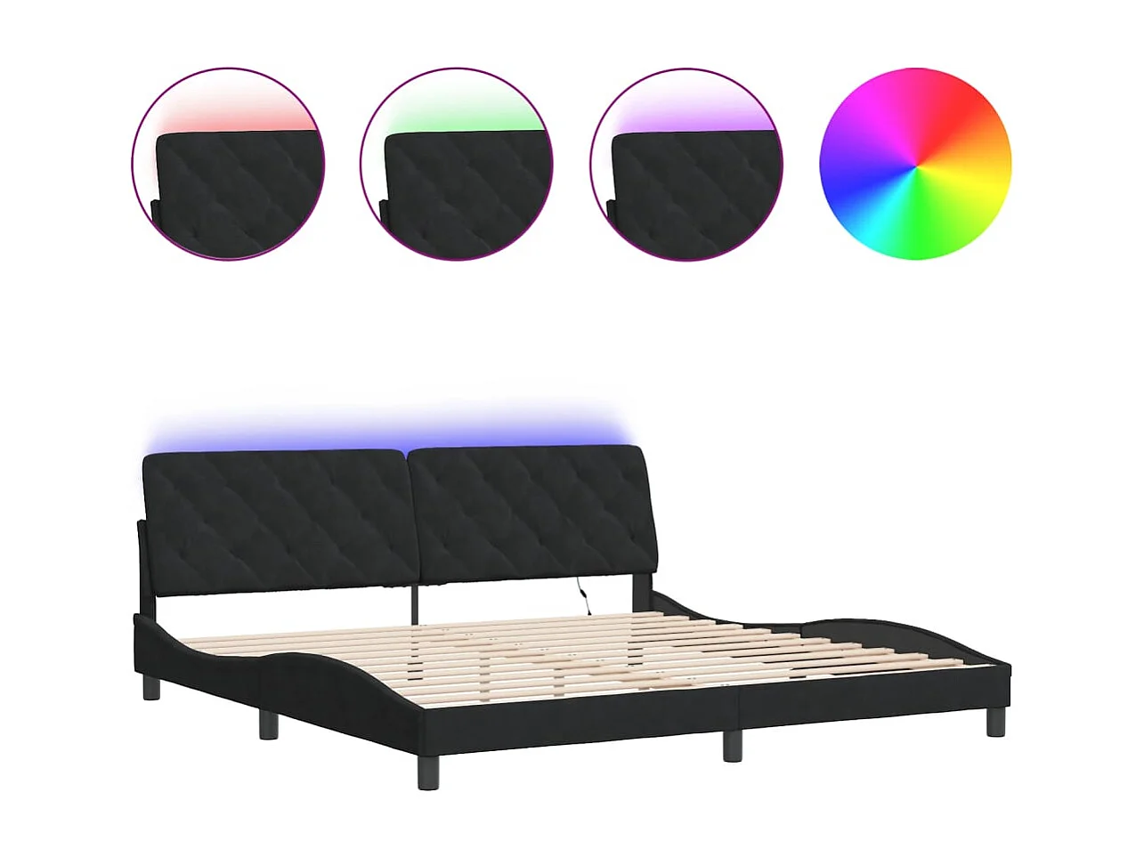 Estructura de cama con luces LED terciopelo negro 200x200 cm