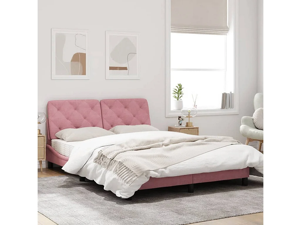 Estructura de cama con cabecero de terciopelo rosa 120x200 cm