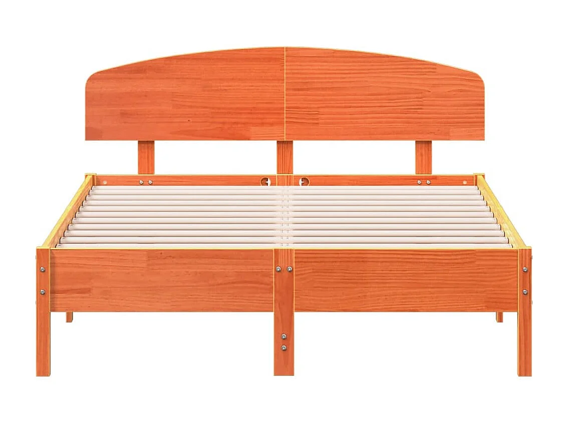 Estructura cama con cabecero madera pino marrón cera 135x190 cm