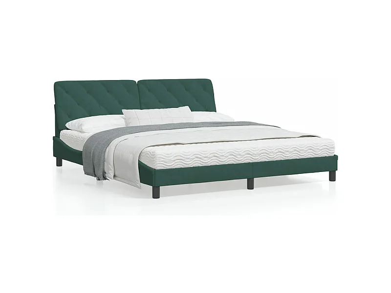 Estrutura de cama c/ cabeceira 180x200 cm veludo verde-escuro