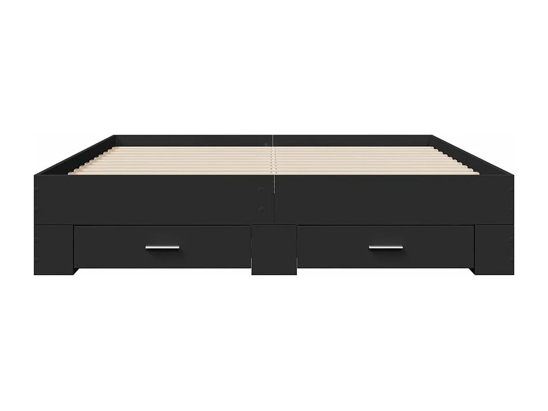 Cadre de lit à tiroirs noir 160x200 cm bois d'ingénierie