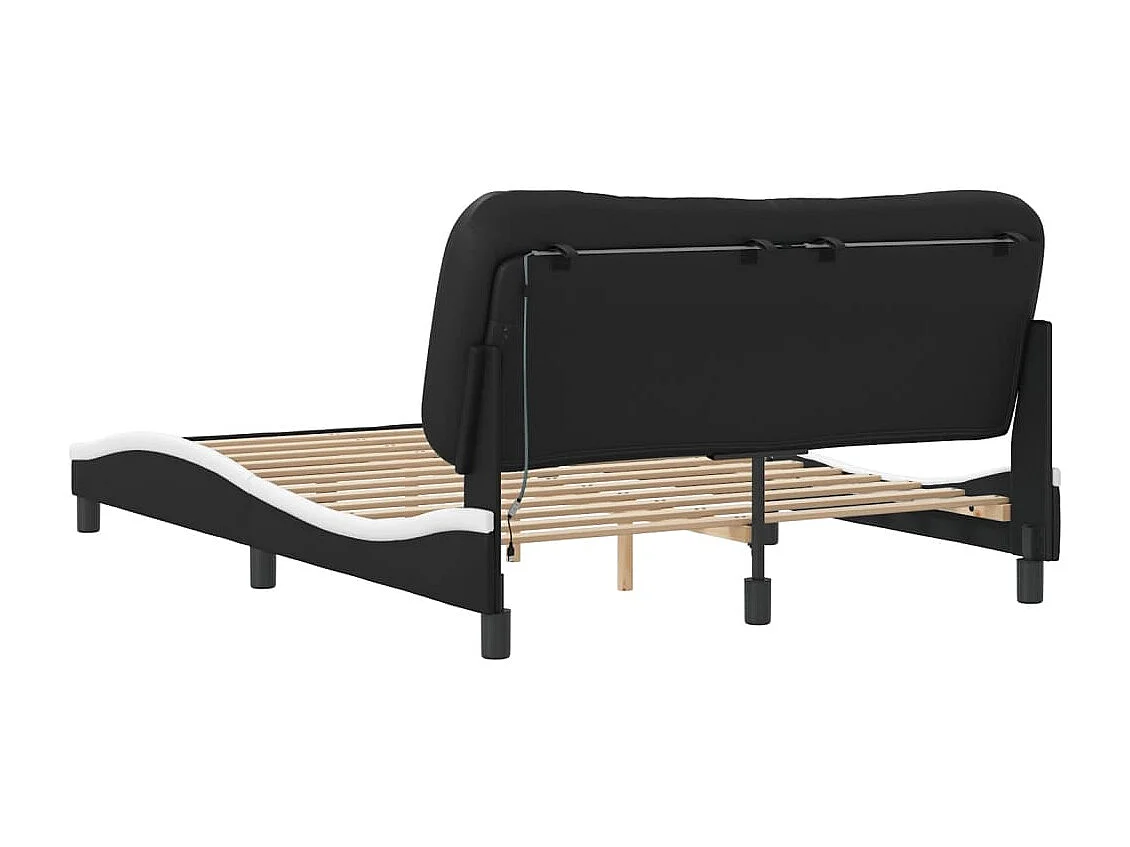 Estructura de cama luces LED cuero PE negro y blanco 140x190 cm
