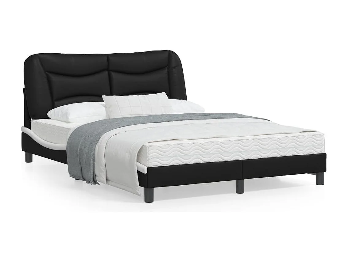 Estructura de cama luces LED cuero PE negro y blanco 140x190 cm