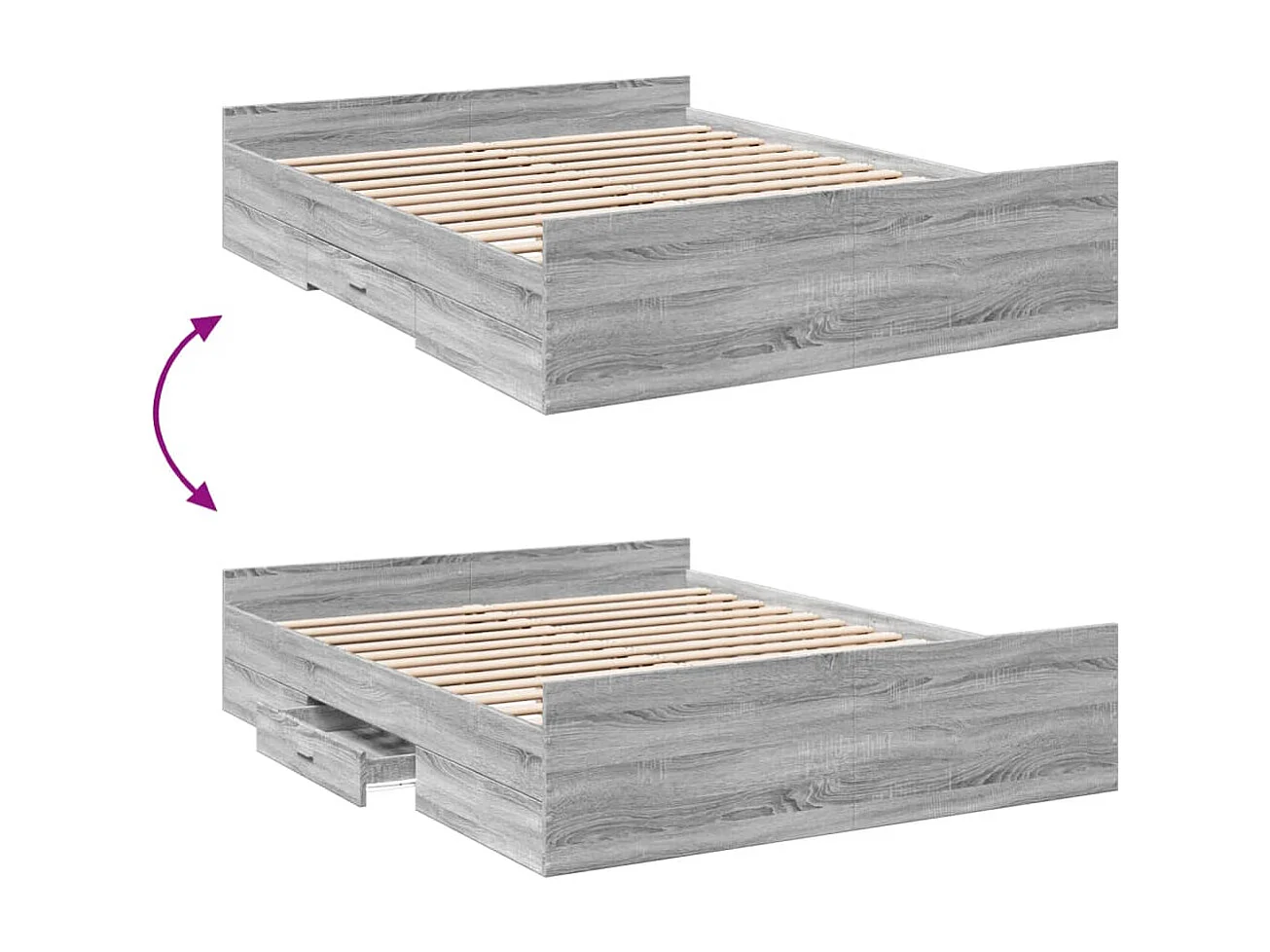 Cama con cajones madera ingeniería gris Sonoma 150x200 cm