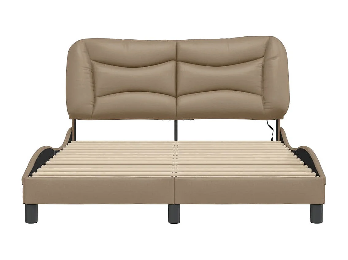 Estrutura cama c/ luzes LED 140x200cm couro artif. cappuccino