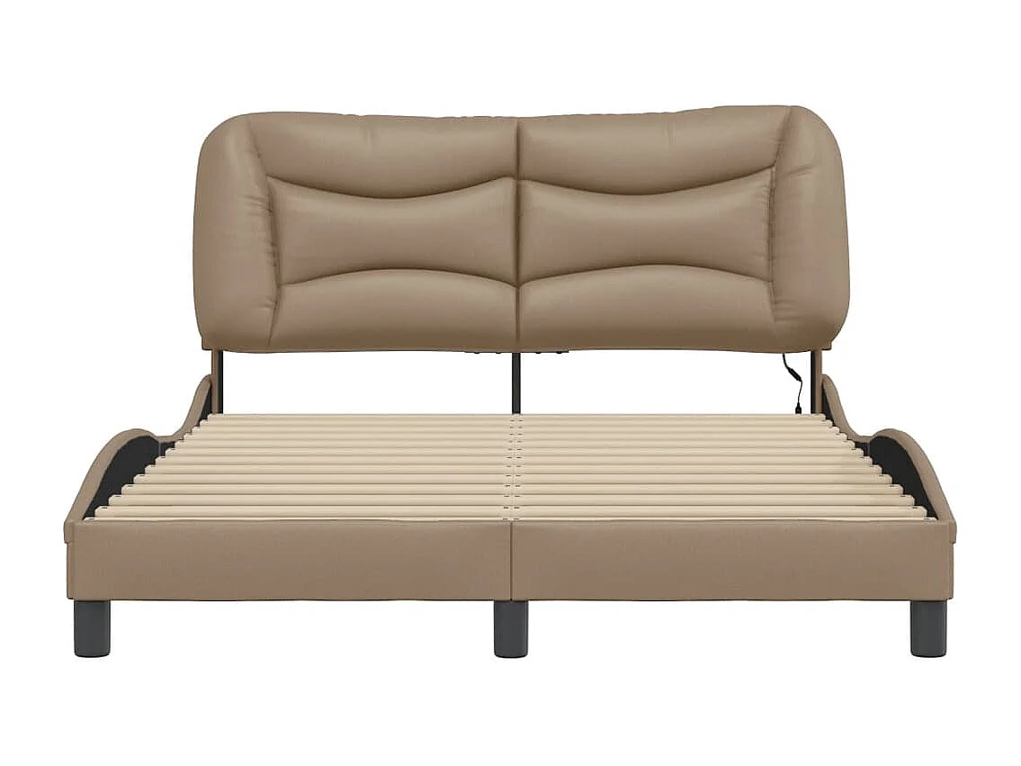 Estrutura cama c/ luzes LED 140x190 cm couro artif. cappuccino