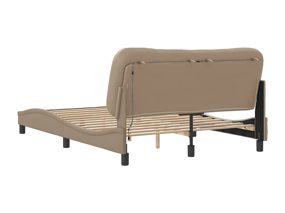 Estrutura cama c/ luzes LED 140x190 cm couro artif. cappuccino