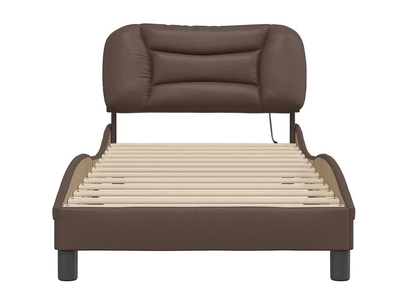 Estructura cama con luces LED cuero sintético marrón 90x200 cm