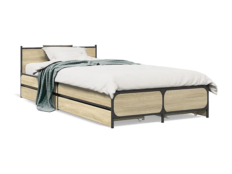 Cama con cajones madera ingeniería roble Sonoma 90x200 cm
