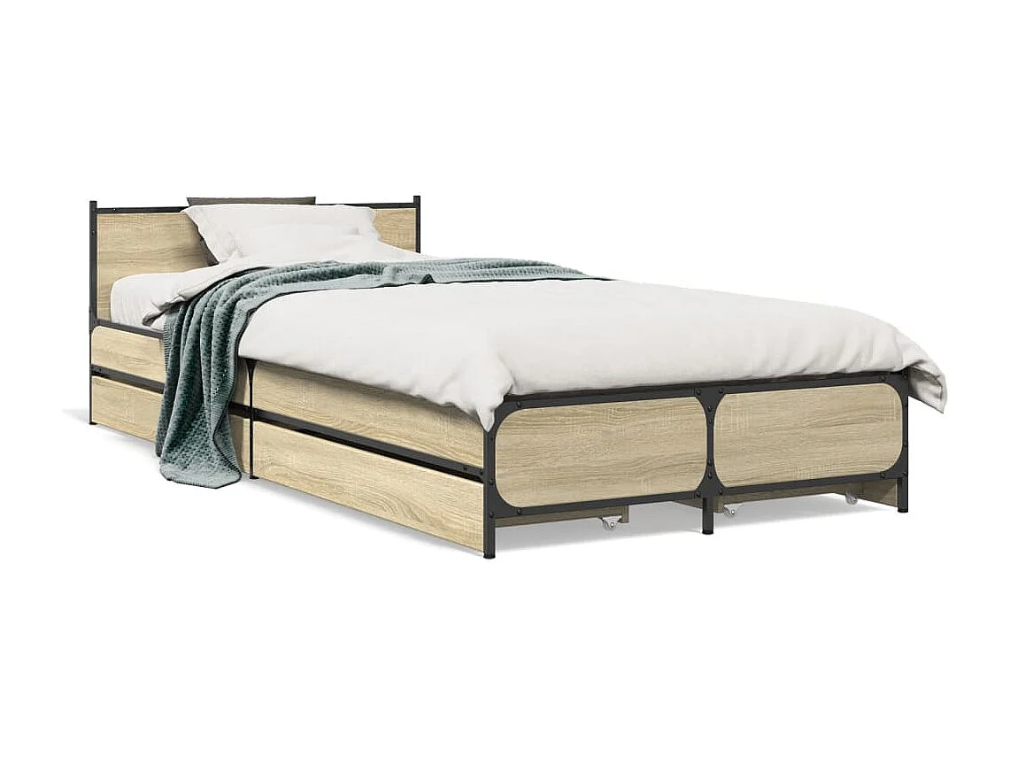Cama con cajones madera ingeniería roble Sonoma 90x200 cm