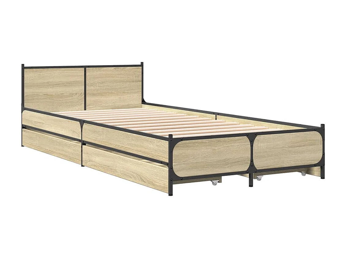 Cama con cajones madera ingeniería roble Sonoma 90x200 cm