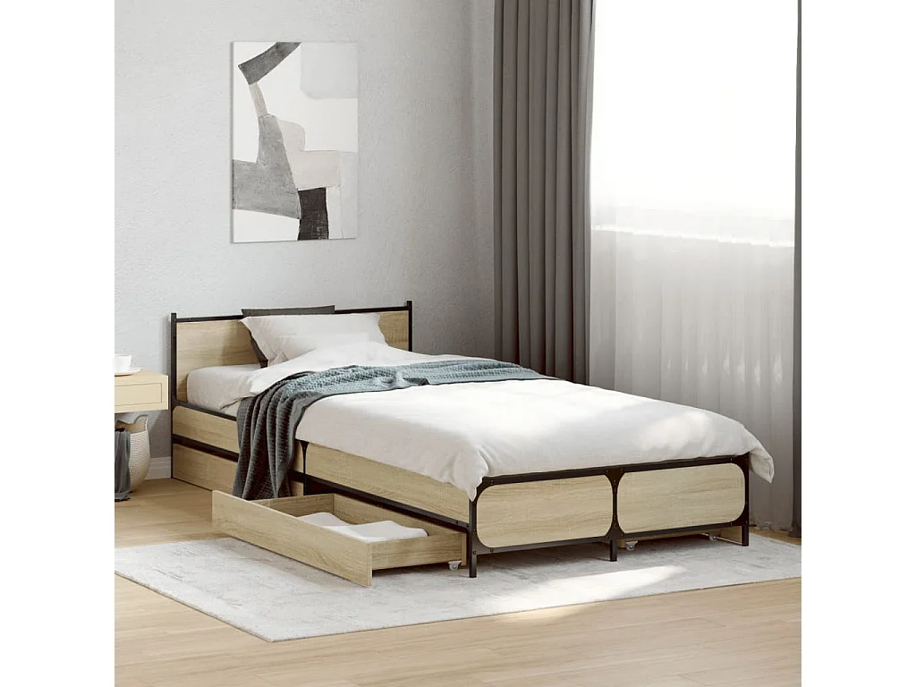 Cama con cajones madera ingeniería roble Sonoma 90x200 cm