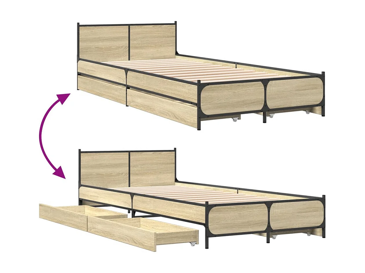 Cama con cajones madera ingeniería roble Sonoma 90x200 cm