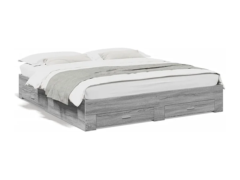 Cama con cajones madera ingeniería gris Sonoma 180x200 cm