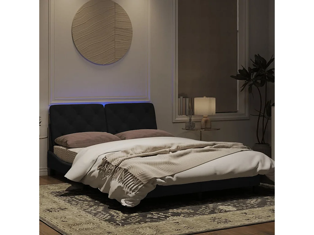 Estrutura de cama c/ luzes LED 120x200 cm veludo preto