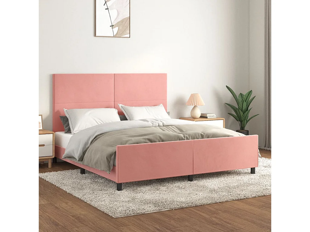 Estrutura de cama c/ cabeceira 180x200 cm veludo rosa