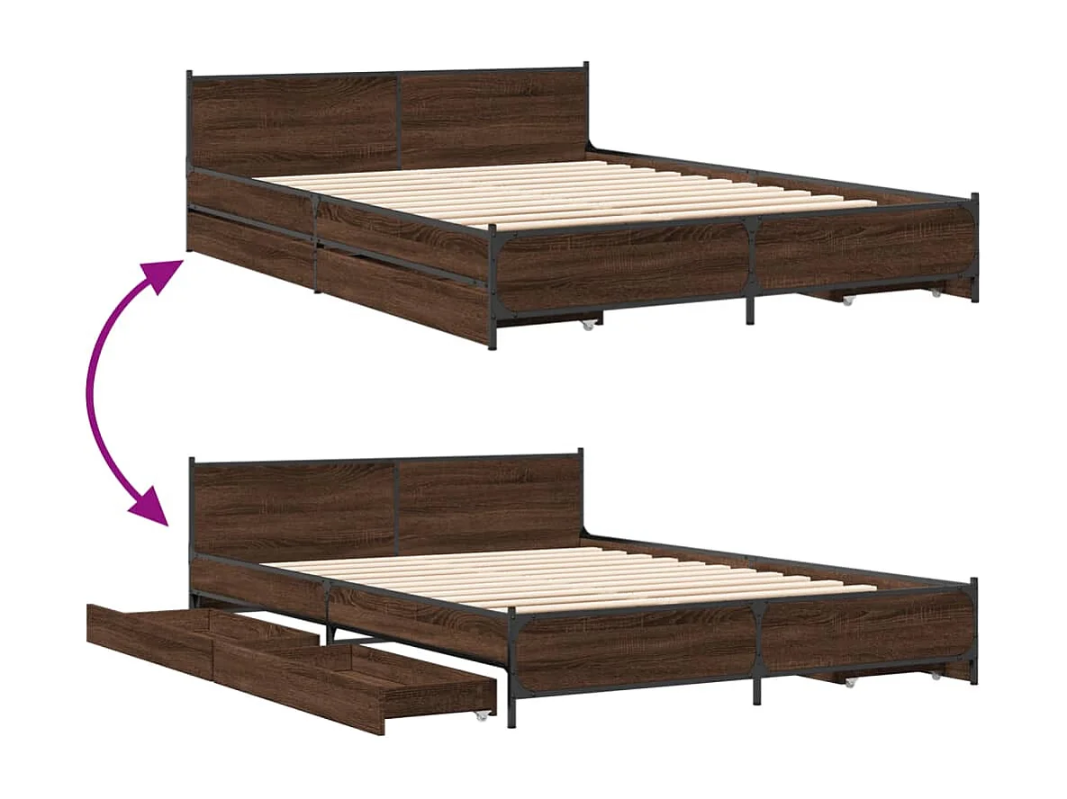 Cama con cajones madera de ingeniería marrón roble 150x200 cm