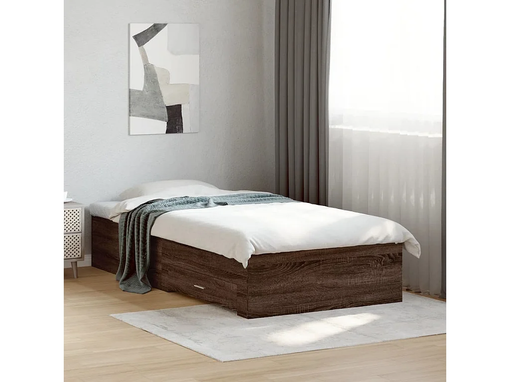 Cadre de lit et tiroirs chêne marron 100x200 cm bois ingénierie