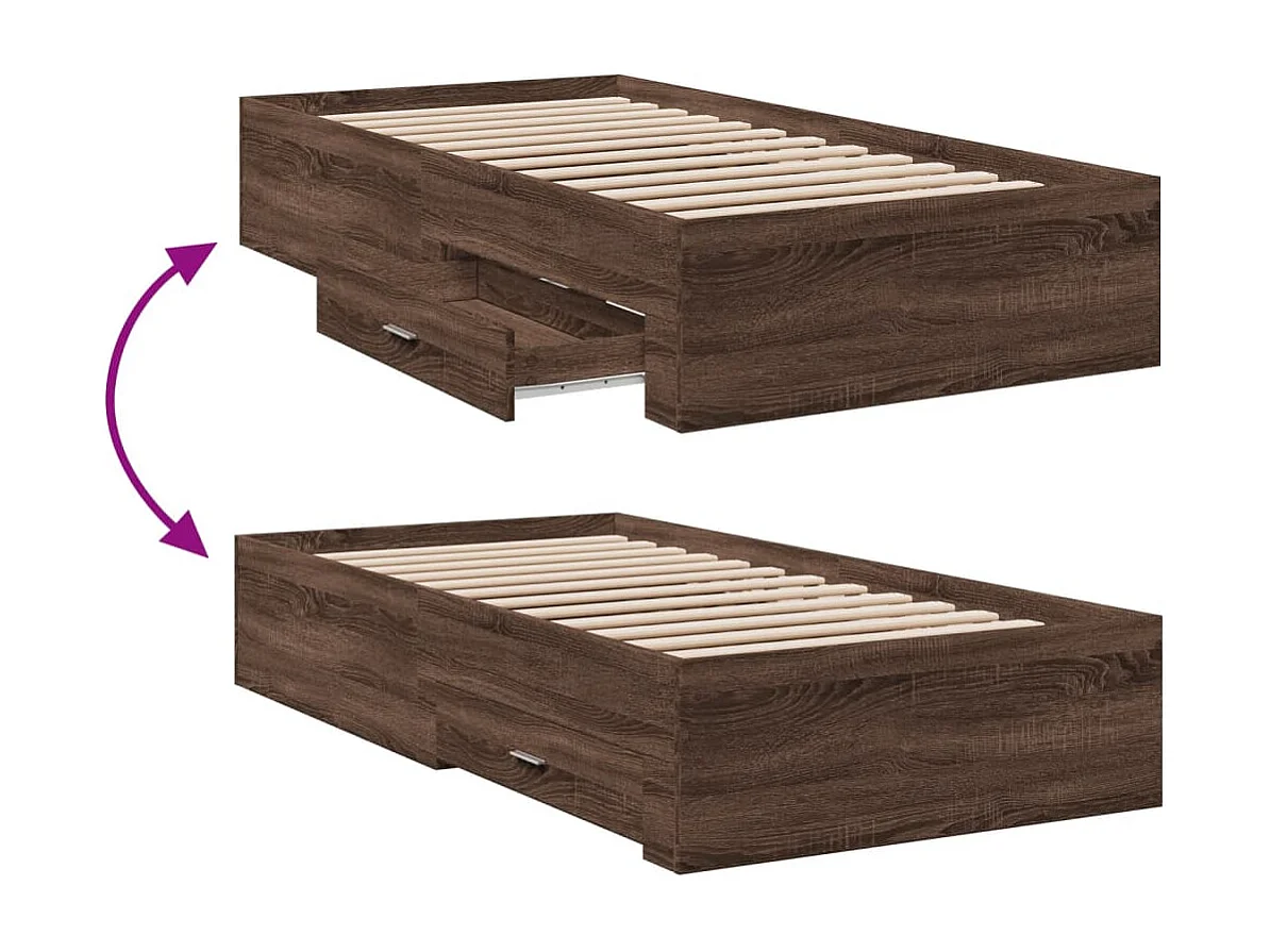 Cadre de lit et tiroirs chêne marron 100x200 cm bois ingénierie