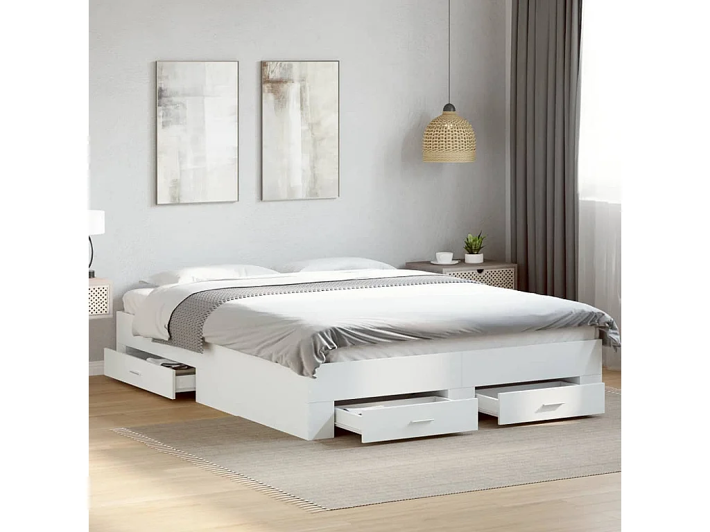 Estructura cama con cajones madera ingeniería blanca 150x200 cm