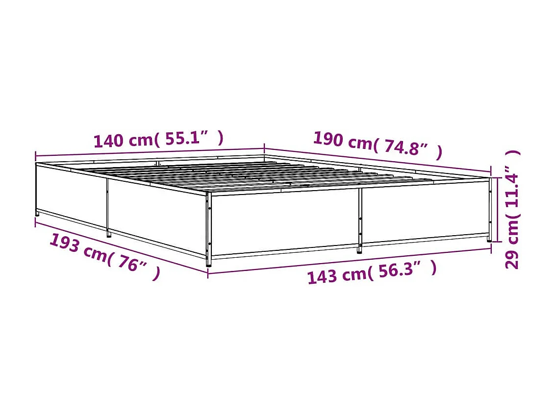 Estructura cama madera ingeniería metal roble ahumado 140x190cm