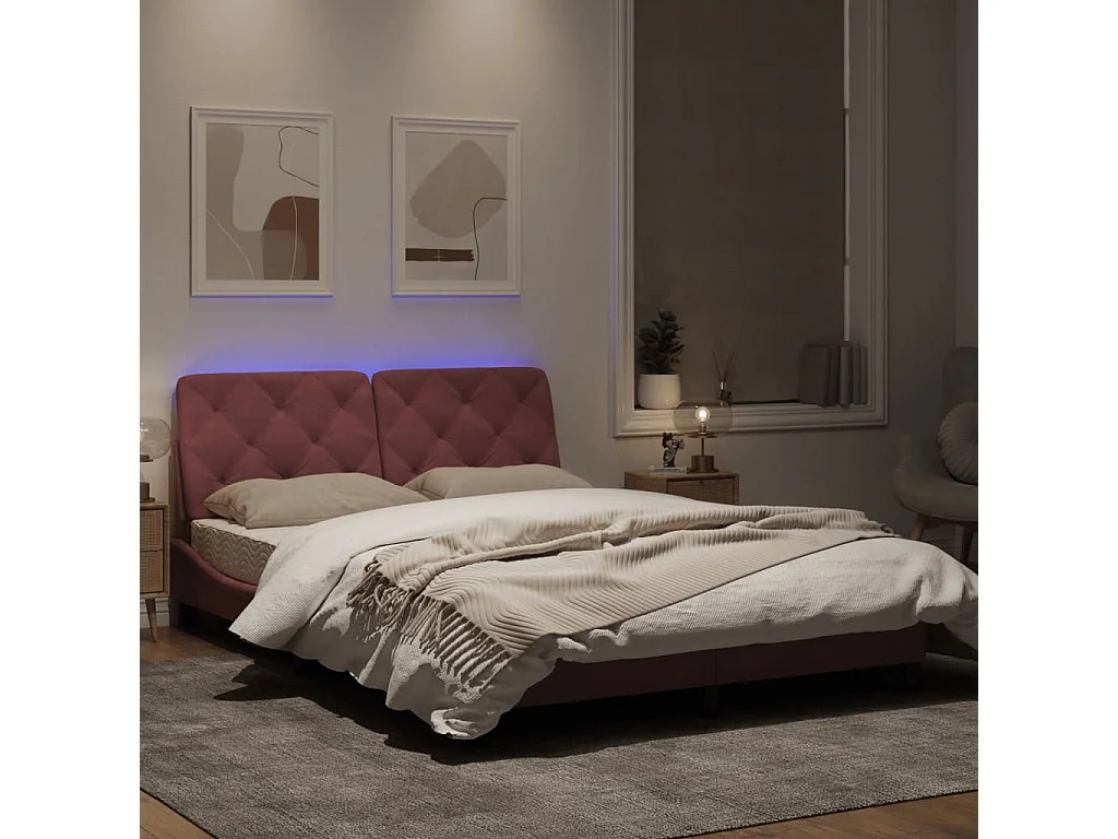 Estrutura de cama c/ luzes LED 120x200 cm veludo rosa