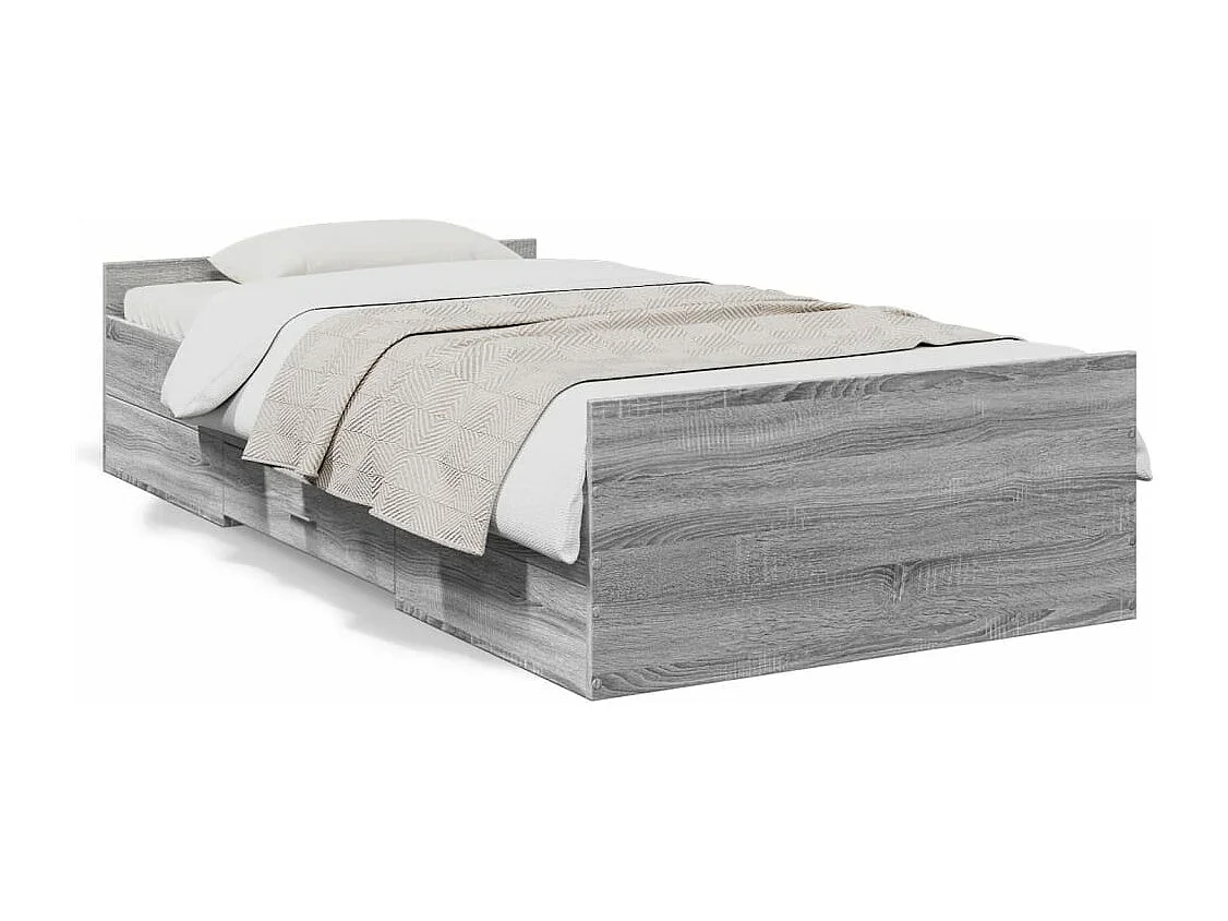 Cama con cajones madera ingeniería gris Sonoma 100x200 cm