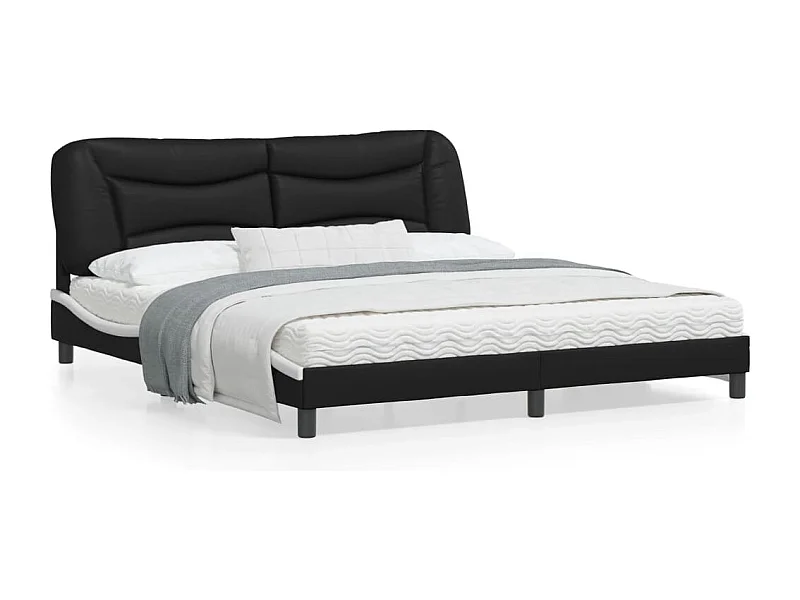 Estructura de cama con luz LED cuero PE negro blanco 180x200 cm