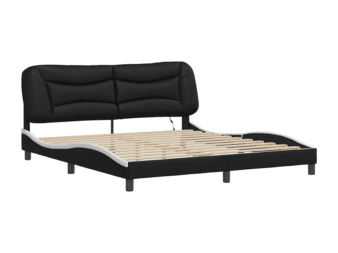Estructura de cama con luz LED cuero PE negro blanco 180x200 cm