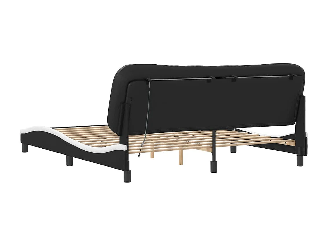 Estructura de cama con luz LED cuero PE negro blanco 180x200 cm