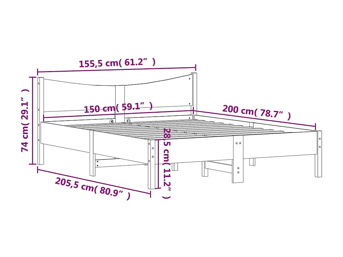 Estructura de cama con cabecero madera de pino blanco 150x200cm