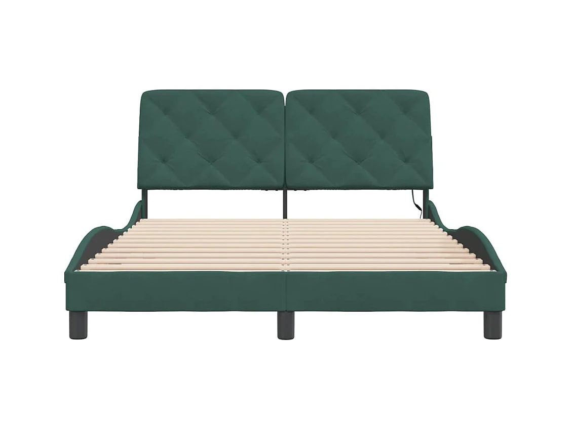 Cadre de lit avec lumières LED vert foncé 120x200 cm velours