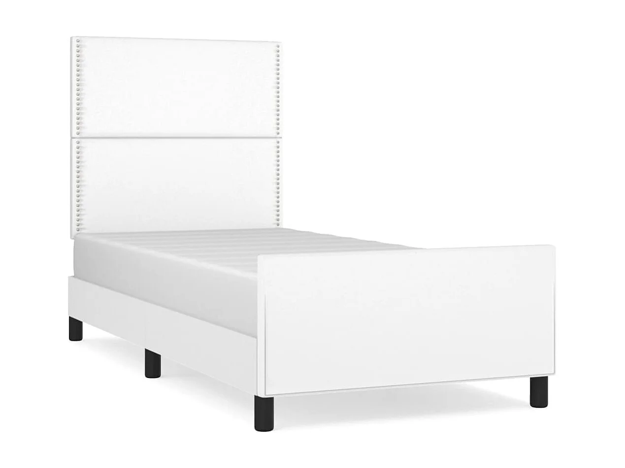 Estructura de cama con cabecero cuero sintético blanco 80x200cm