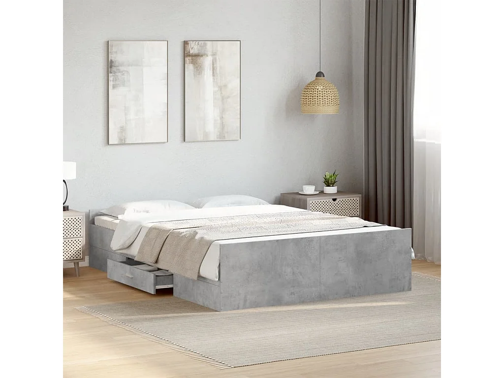Cama con cajones madera ingeniería gris hormigón 135x190 cm