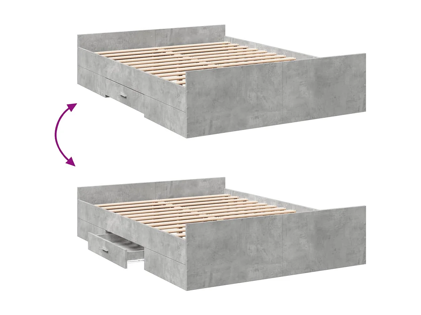 Cama con cajones madera ingeniería gris hormigón 135x190 cm