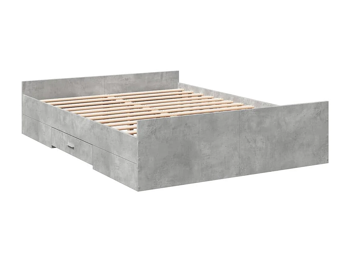 Cama con cajones madera ingeniería gris hormigón 135x190 cm