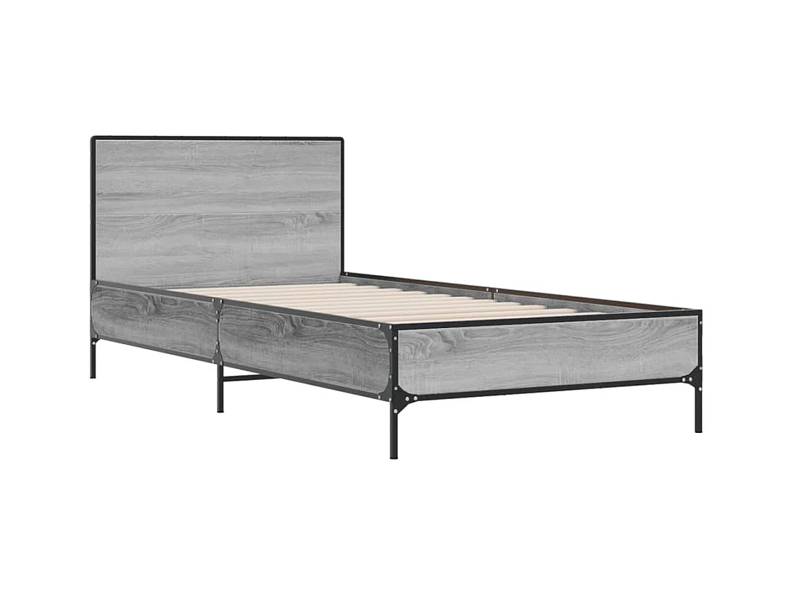 Estructura cama madera ingeniería metal gris Sonoma 100x200 cm